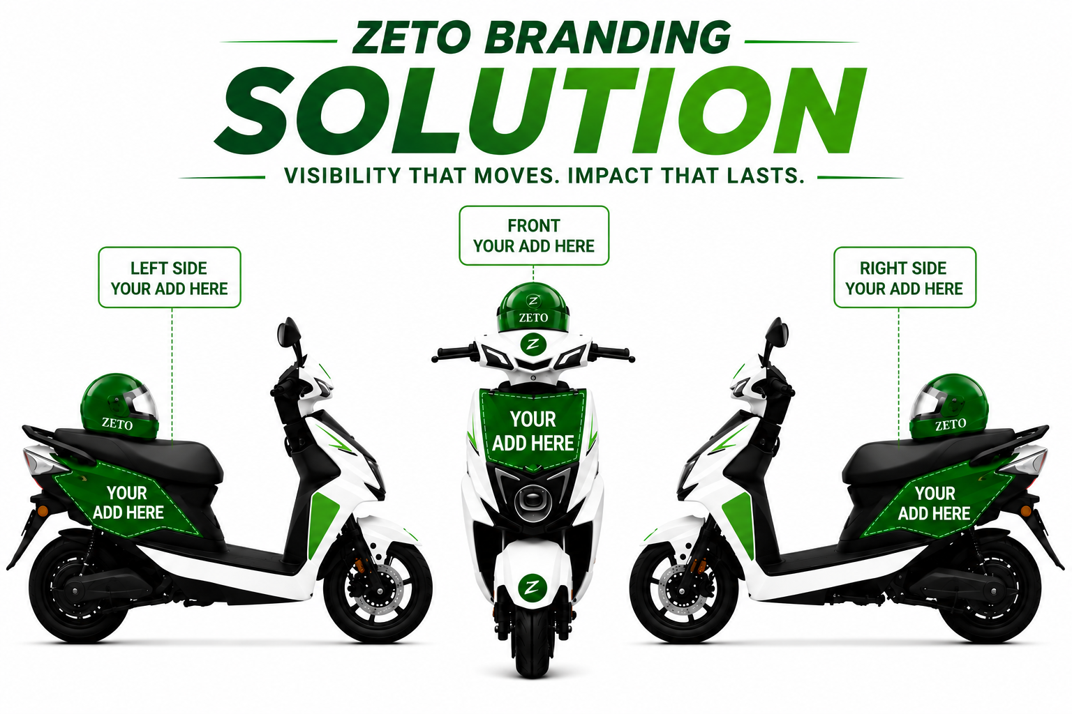 Brand on the move: high visibility, cost-effective, build trust — Zeto scooter ad